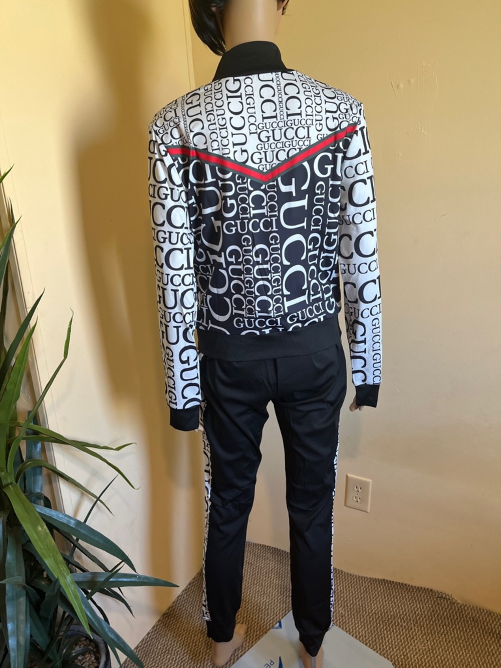 Gucci Black White Track Jacket & Joggers with Red Chevron - Picture 4 of 5